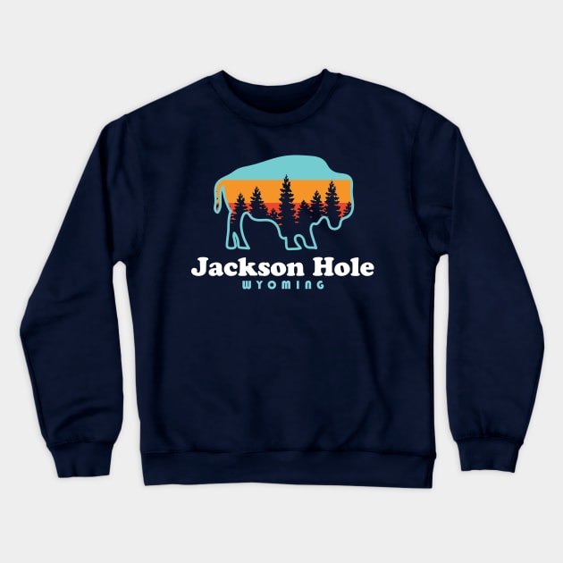 Jackson Hole Wyoming Bison Retro Grand Tetons Crewneck Sweatshirt by PodDesignShop